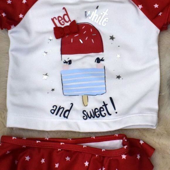 Gymboree Patriotic Bathing Suit Red white and blue 3 Piece Set -Size 6-12 Months - Picture 2 of 10